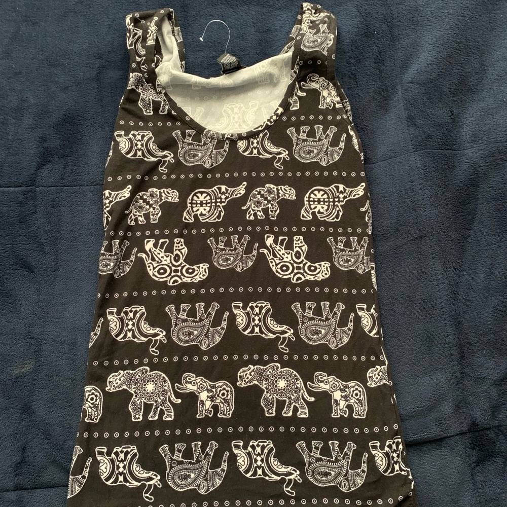 Black tank top with elephant pattern
